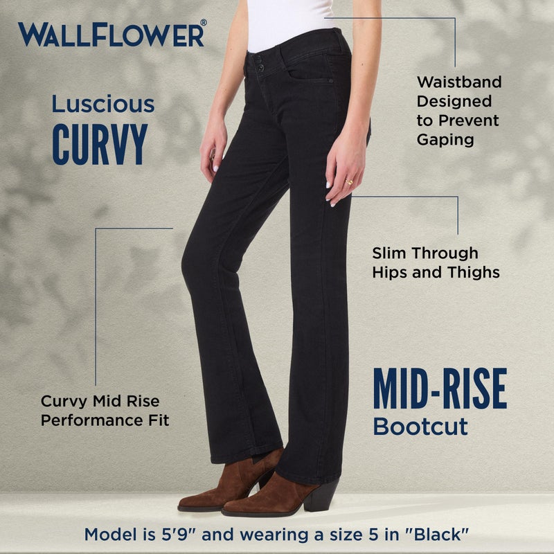 WallFlower Women's InstaStretch Luscious Curvy Bootcut Jeans, Black, 5 - Image 3